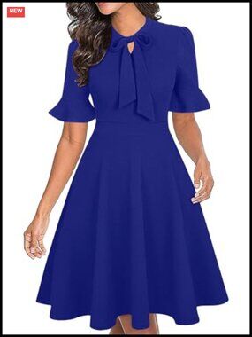 Vintage Floral Ruffle Sleeve A-Line Knee-Length Dress for Wedding Guest Work